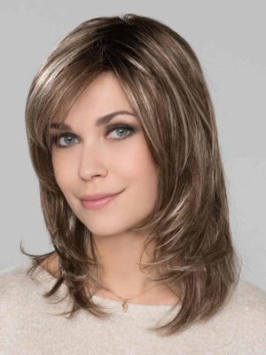Pam Hi Tec by Ellen Wille | Bernstein Rooted | Light Brown base with subtle Light Honey Blonde and Light Butterscotch Blonde highlights and Dark Roots | Elly-K.com.au