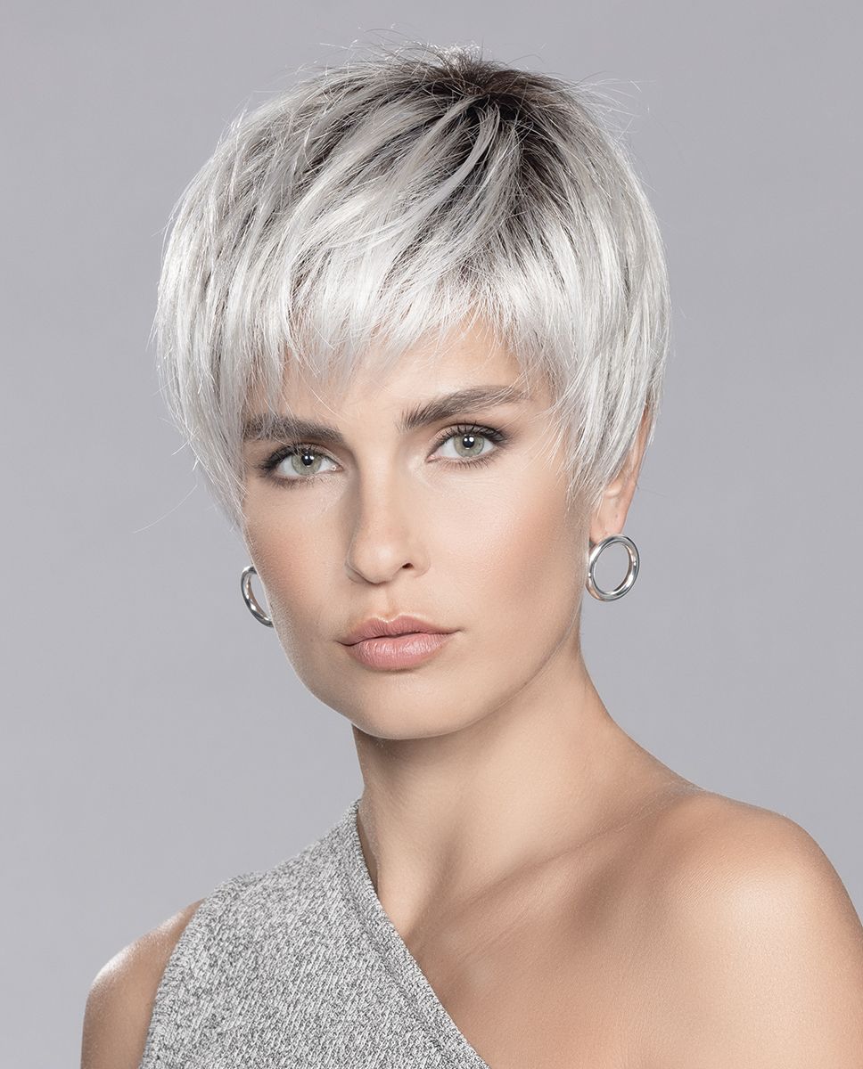 SEVEN MONO PART by ELLEN WILLE in SILVER BLONDE ROOTED | Pearl White and Lightest Pale Blonde Blend with Shaded Roots