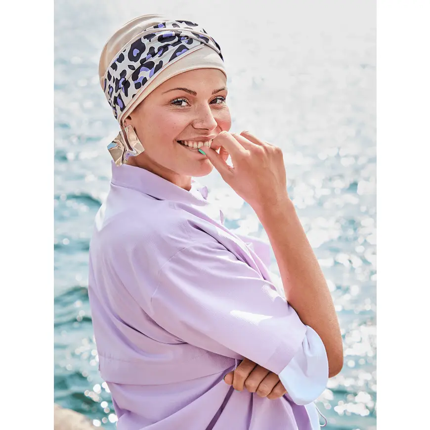 Emmy Turban | Cream w/Lavender Leo | 1545-0856