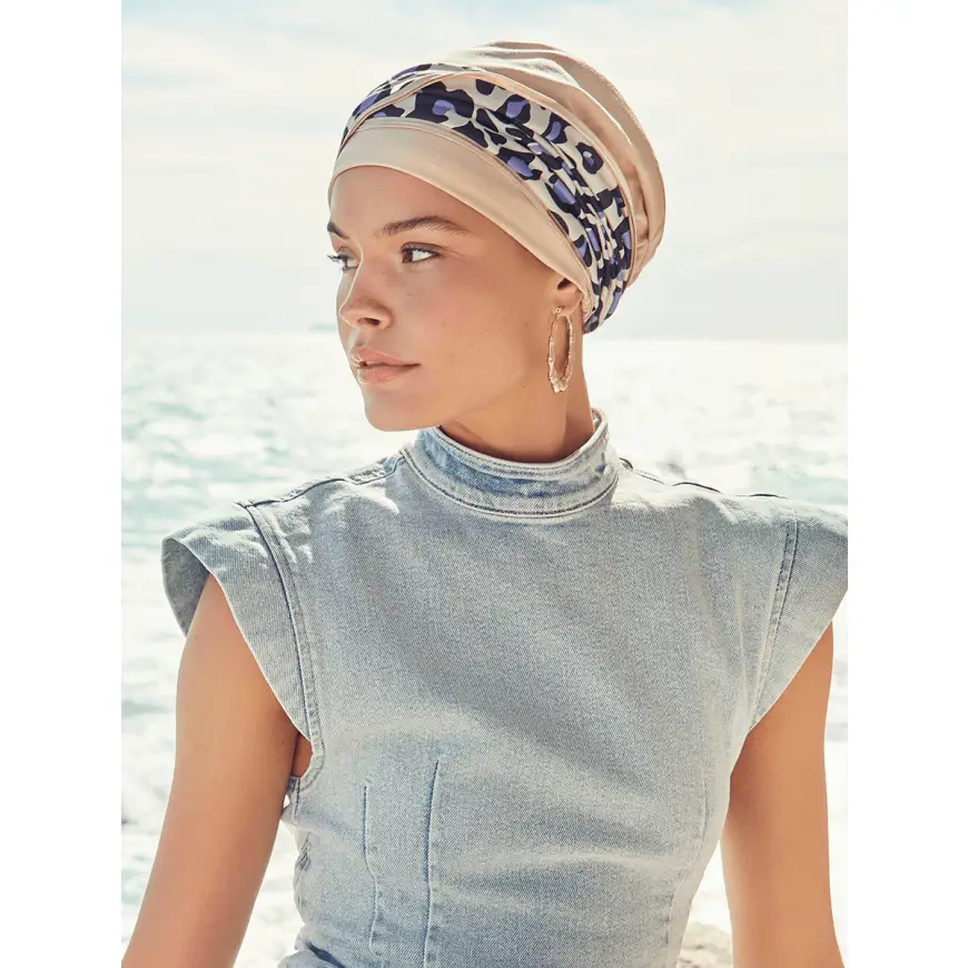 Emmy Turban | Cream w/Lavender Leo | 1545-0856 Emmy Turban | Cream w/Lavender Leo | 1545-0856