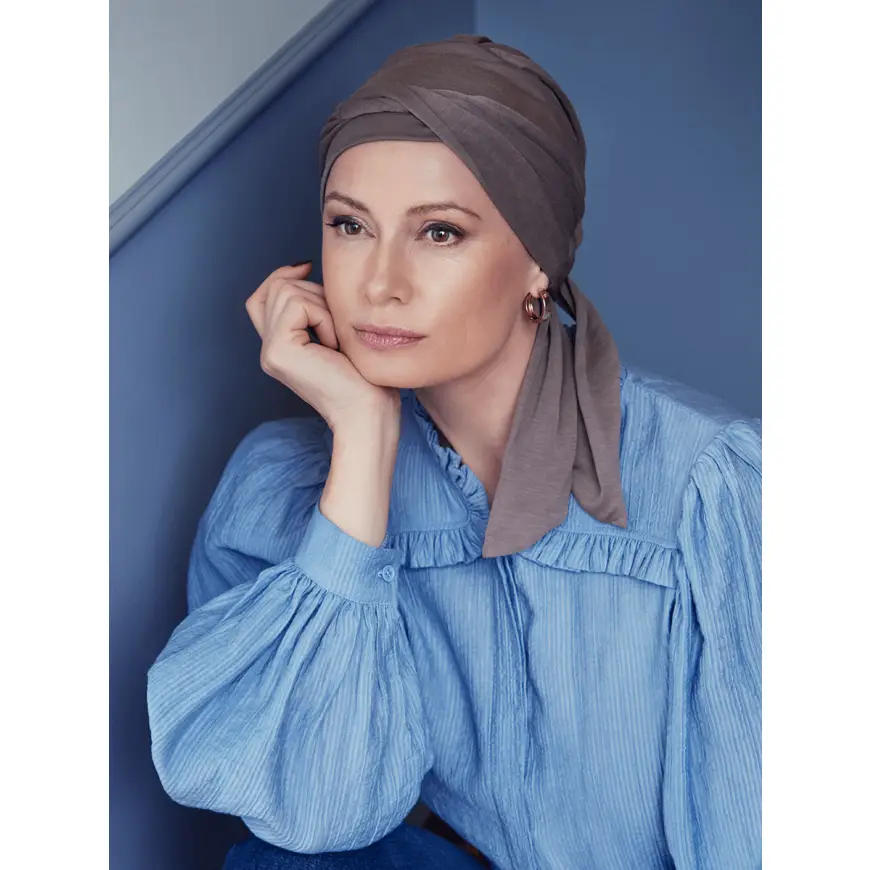 B.B. HocBeatrice Turban w. Ribbons | Dusty Brown | 1291-0318