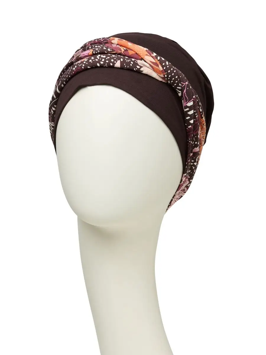 HocShakti Turban | Chocolate w. Garden Pinks | 1520-0806