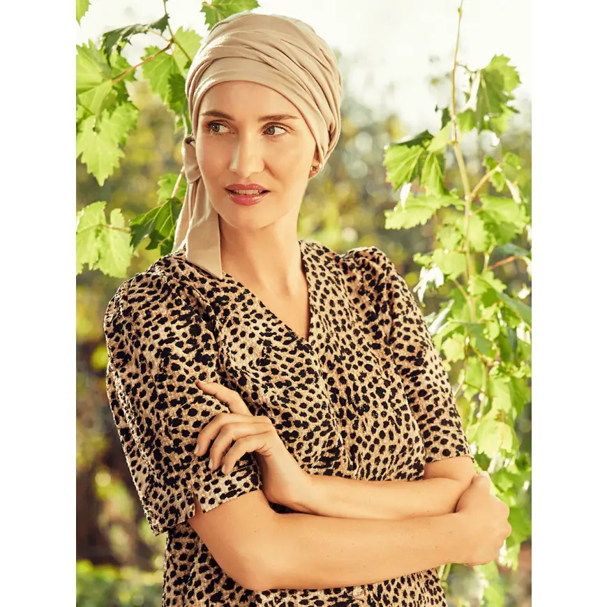 B.B. HocBeatrice Turban w. Ribbons | Feather Beige | 1291-0844