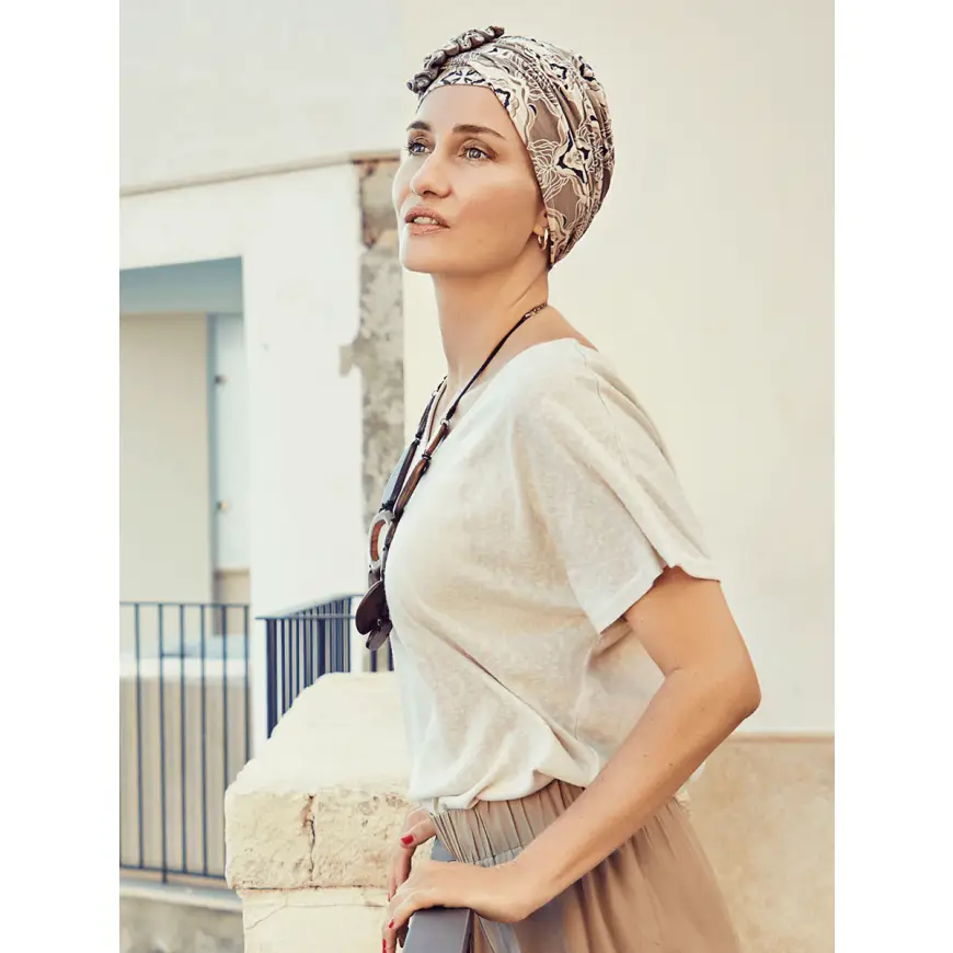 HocLotus Turban | Beige Ornaments | 1008-0815