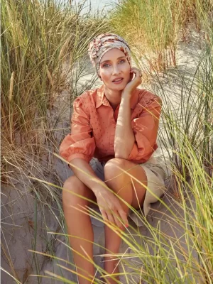 HocLotus Turban | Print Beige Leafs | 1245-0754