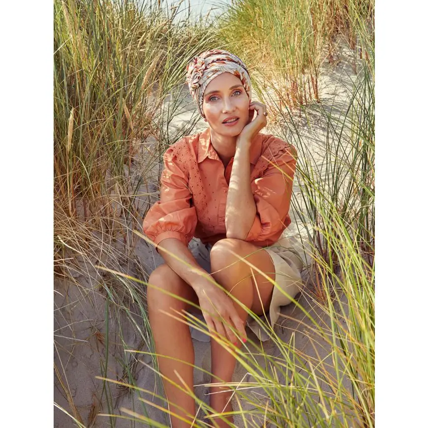 HocLotus Turban | Print Beige Leafs | 1245-0754