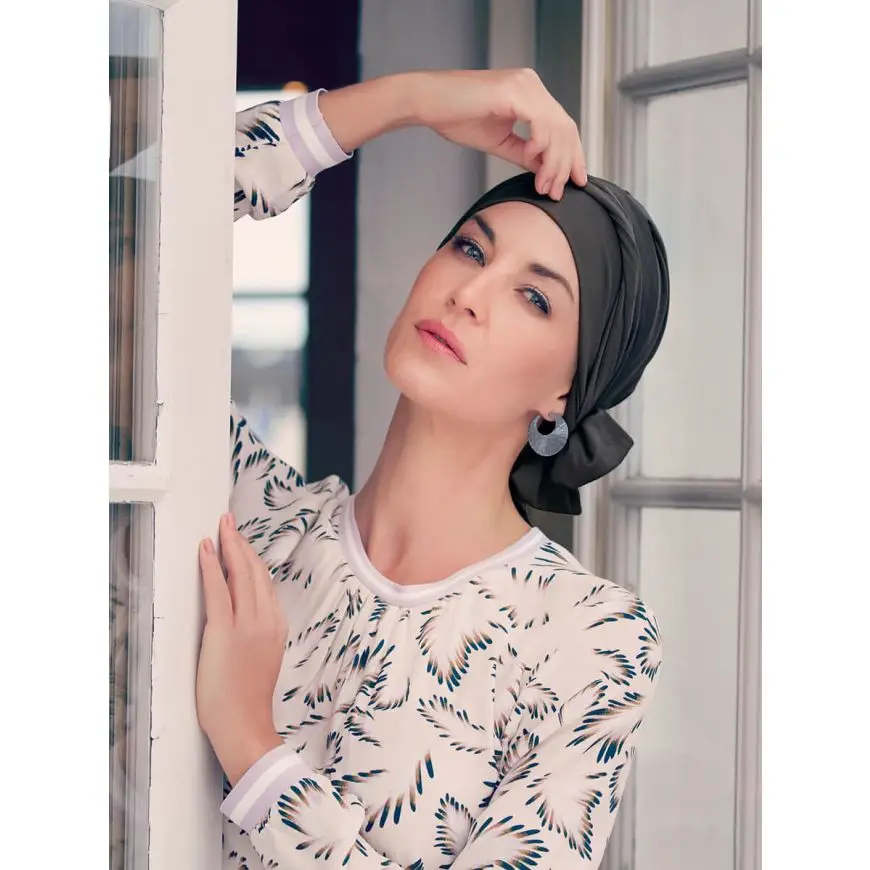 B.B. HocBeatrice Turban w. Ribbons | Steel Grey | 1291-0769